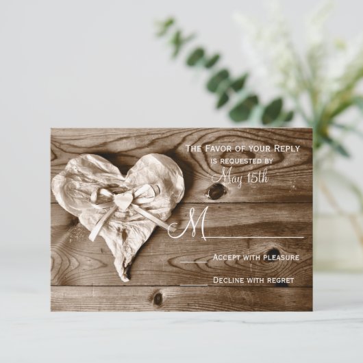 Rustic Country Grange Wood Coeur Mariage RSVP Cart (Debout devant)