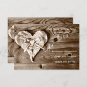 Rustic Country Grange Wood Coeur Mariage RSVP Cart (Devant / Derrière)