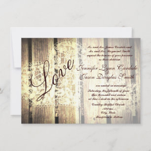 Rustic Country Grange Wood Love Mariage Invitation