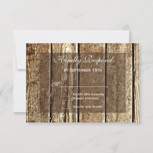 Rustic Country Grange Wood Wedding Cartes RSVP (Devant)