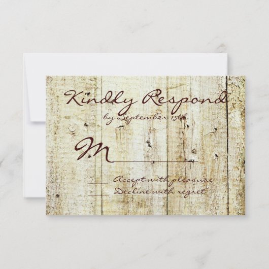 Rustic Country Grange Wood Wedding Cartes RSVP (Devant)