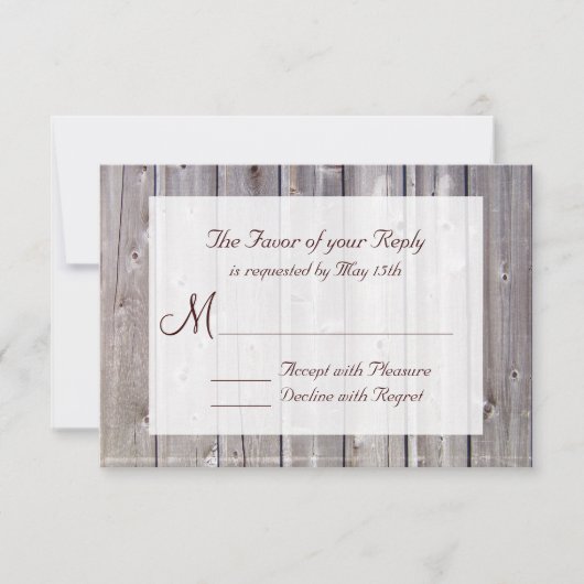Rustic Country Grange Wood Wedding Cartes RSVP (Devant)