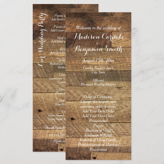 Rustic Country Grange Wood Wedding Programme Modèl (Devant / Derrière)