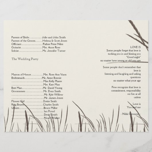 Rustic Country Grasslands Programme de mariage (Dos)