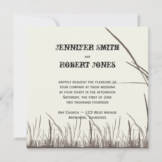 Rustic Country Grasslands Wedding Invitations Kaart (Voorkant)