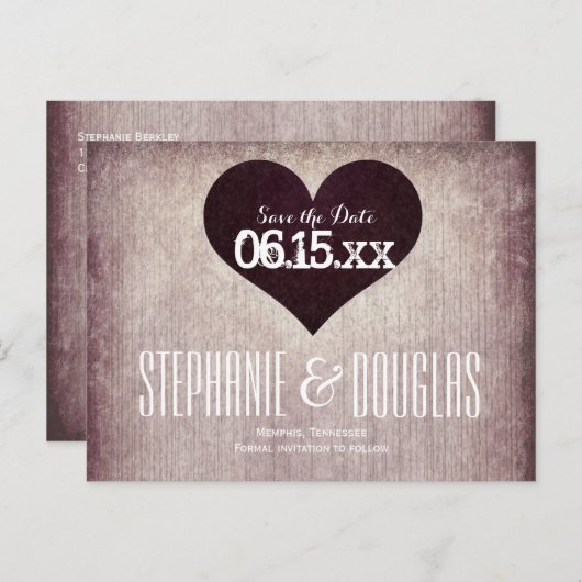 Rustic Country Heart Enregistrer la date Cartes po (Devant / Derrière)