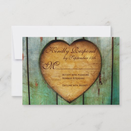 Rustic Country Heart Grange Wood Wedding Cartes RS (Devant)