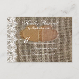 Rustic Country Hearts Burlap Lace Wedding RSVP