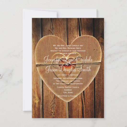 Rustic Country Hearts Grange Faire-part de mariage (Devant)