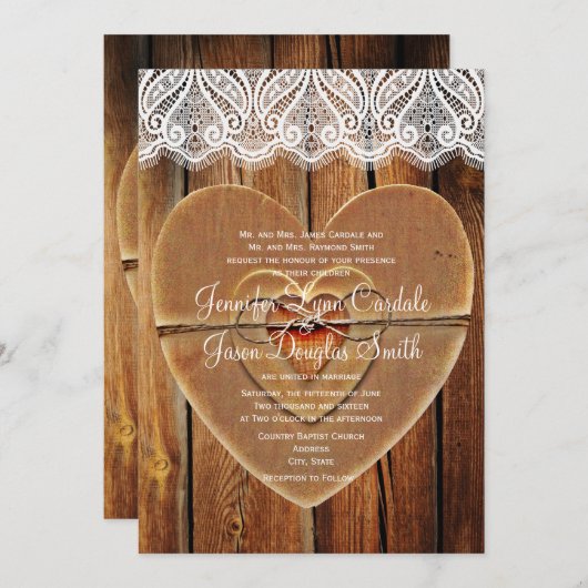 Rustic Country Hearts Grange Faire-part de mariage (Devant / Derrière)