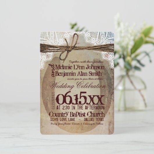 Rustic Country Horseshoe Invitations de mariage (Debout devant)