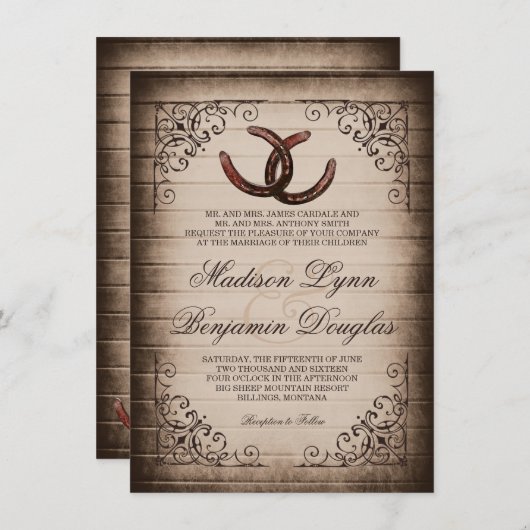 Rustic Country Horseshoe Invitations de mariage (Devant / Derrière)