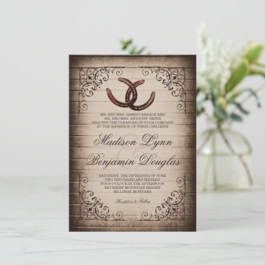 Rustic Country Horseshoe Invitations de mariage (Debout devant)