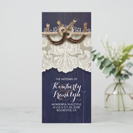Rustic Country Horseshoe Lace Programme de mariage (Debout devant)