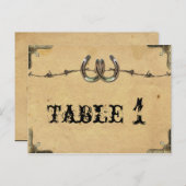 Rustic Country Horseshoe Numéro de table Barbed (Devant / Derrière)