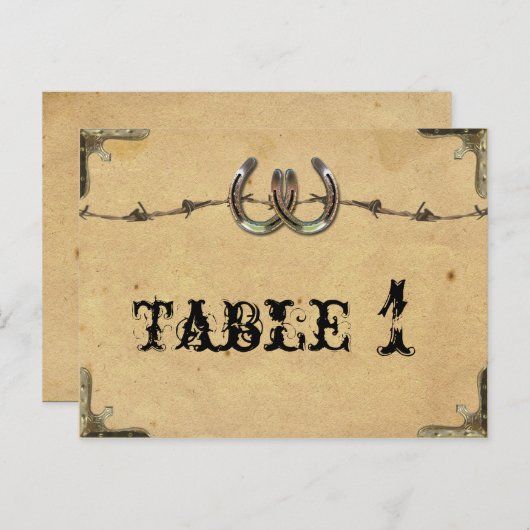 Rustic Country Horseshoe Numéro de table Barbed (Devant / Derrière)