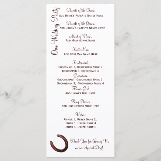 Rustic Country Horseshoe Programmes de mariage (Dos)