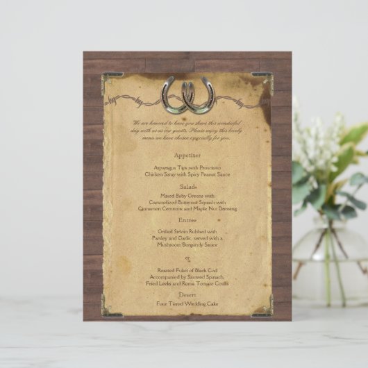 Rustic Country Horseshoes Menu Mariage (Debout devant)