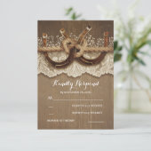 Rustic Country Horseshoes Wood Lace Wedding RSVP (Debout devant)