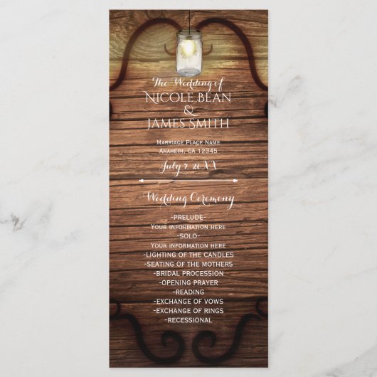 Rustic Country Hout & Verlichte Mason Jars Program Programma (Voorkant)