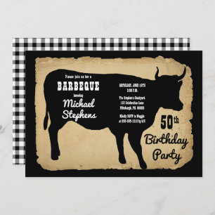 Rustic Country Koe 50th Birthday Party Barbeque Kaart