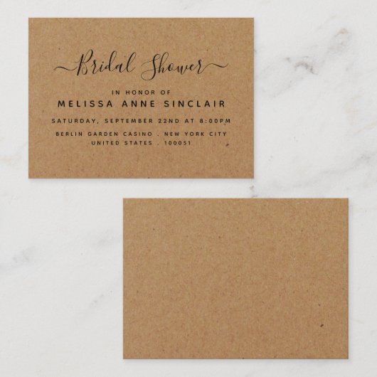 Rustic Country Kraft Fête des mariées Invitation d (Devant / Derrière)