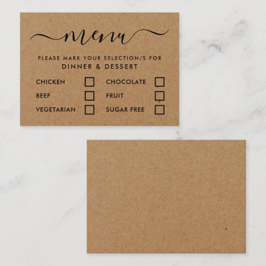 Rustic Country Kraft Menu Simple Script Sélection (Devant / Derrière)