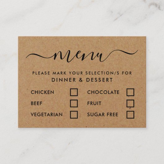 Rustic Country Kraft Menu Simple Script Sélection (Devant)