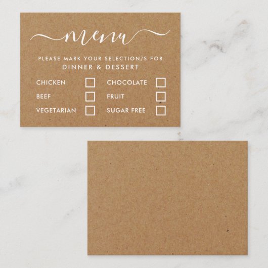Rustic Country Kraft Menu Simple Script Sélection (Devant / Derrière)