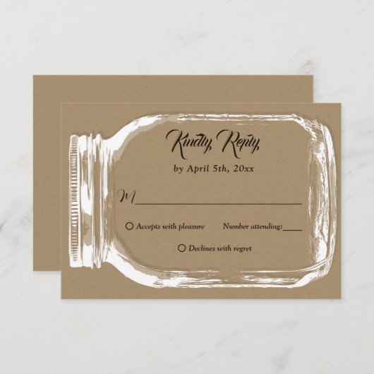 Rustic Country Kraft Papier Mason Jar Mariage RSVP (Devant / Derrière)