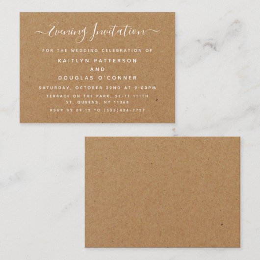 Rustic Country Kraft Soirée Invitation de billet (Devant / Derrière)