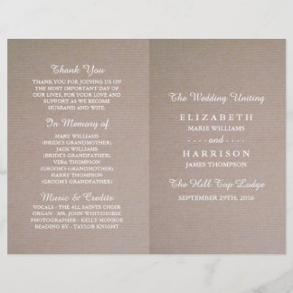 Rustic Country Kraft Wedding Bi-voudig Programme