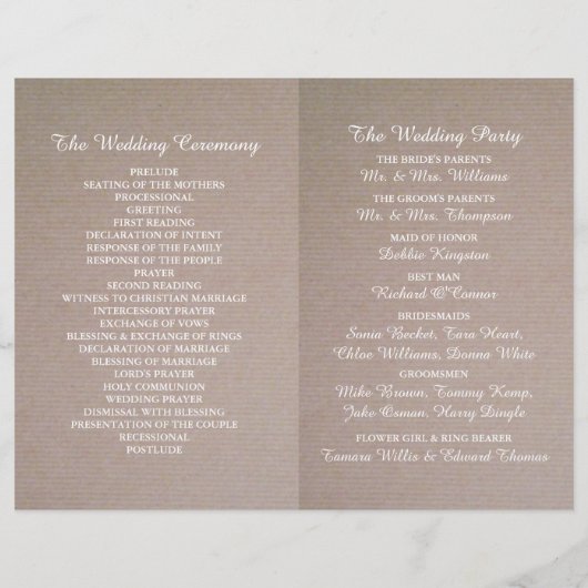 Rustic Country Kraft Wedding Bi-voudig Programme (Achterkant)