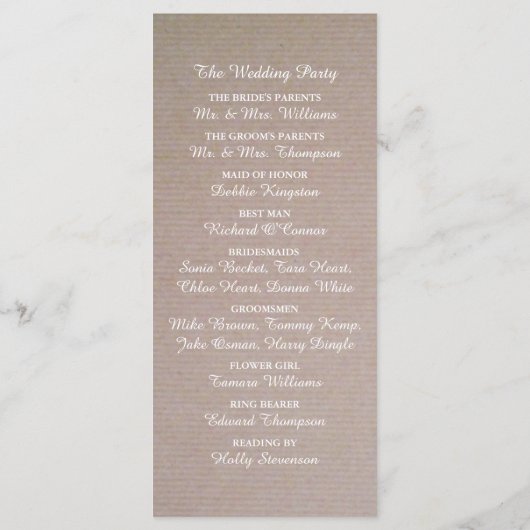 Rustic Country Kraft Wedding Programme Programma (Achterkant)