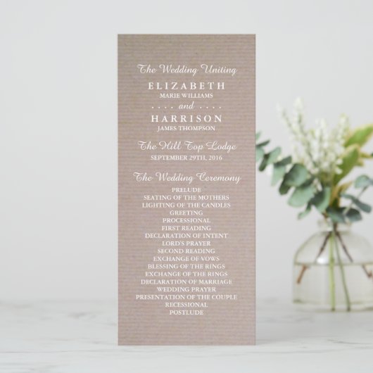 Rustic Country Kraft Wedding Programme Programma (Staand voorkant)