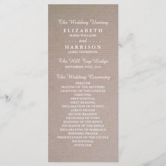 Rustic Country Kraft Wedding Programme Programma (Voorkant)