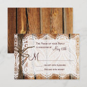 Rustic Country Lace Twine Wood Wedding RSVP (Devant / Derrière)