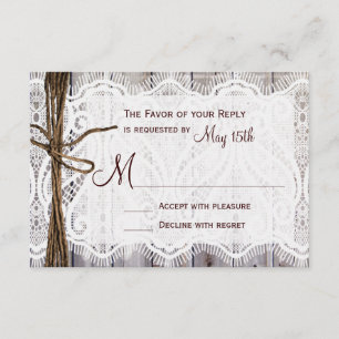 Rustic Country Lace Twine Wood Wedding RSVP