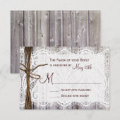Rustic Country Lace Twine Wood Wedding RSVP (Devant / Derrière)