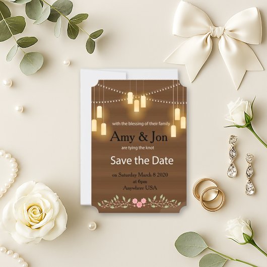 Rustic Country Lights Bewaar de Datum Save The Date