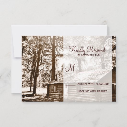 Rustic Country Log Cabine Sepia Wedding Cartes RSV (Devant)
