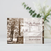 Rustic Country Log Cabine Sepia Wedding Cartes RSV (Debout devant)