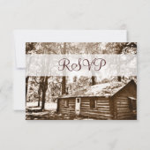 Rustic Country Log Cabine Sepia Wedding Cartes RSV (Dos)