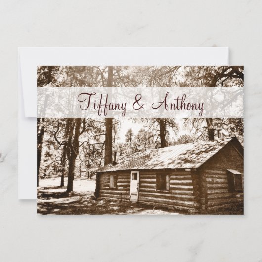 Rustic Country Log Cabine Sepia Wedding Invitation (Devant)