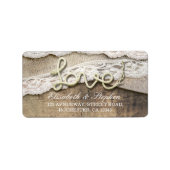 Rustic Country Love Rope Burlap Lace Wood Wedding Etiket (Voorkant)