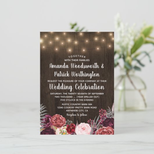 Rustic Country Marsala Peony Mariage Invitations (Debout devant)