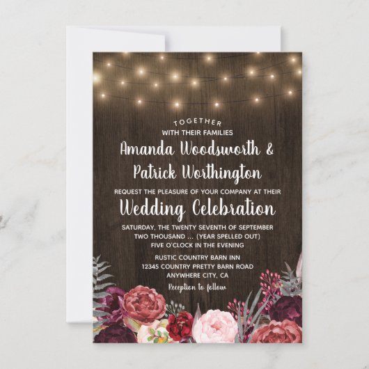 Rustic Country Marsala Peony Mariage Invitations (Devant)