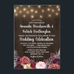 Rustic Country Marsala Peony Mariage Invitations<br><div class="desc">Rustic Country Marsala Peony Wedding Invitations - dispose d'un arrière - plan rustique en bois de grange avec des lampes à cordes. Le fond présente diverses élégantes fleurs de pivoine aquarelle, des éléments rose et floraux dans les tons gris, rose, bordeaux, vin et Marsala. REMARQUE : Il s'agit d'un format...</div>