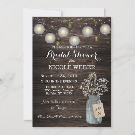 Rustic Country Mason Jar Barn Invitation Fête des (Devant)