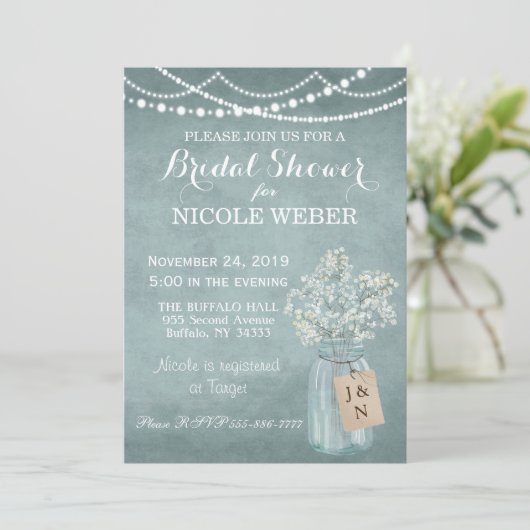 Rustic Country Mason Jar Barn Invitation Fête des (Debout devant)